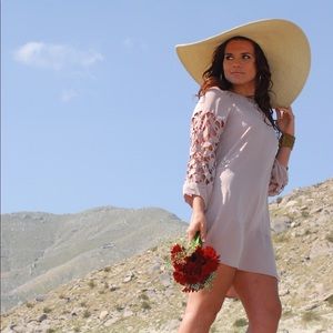 A BCBG blush mini dress.